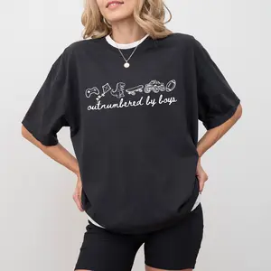 MAPTEES Outnumbered By Boys Comfort Colors Shirt, Boy Mom Graphic Tee, om Life T-shirt, Mother's Day Outfits, Boy Mama Clothing