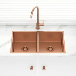 HIGOLD Double Bowl Undermount Kitchen Sink, 10 Inch, Nano, PVD Rose Gold