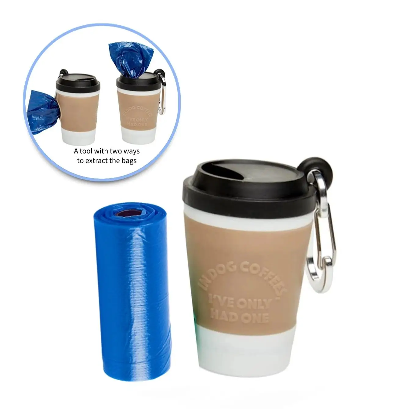 Portable Pet Poop Bag Holder, Coffee Cup Shaped Pet Waste Bag Dispenser, Comes with 1 Roll (15pcs) Poop Bags, Pet Supplies for Outdoor Walking