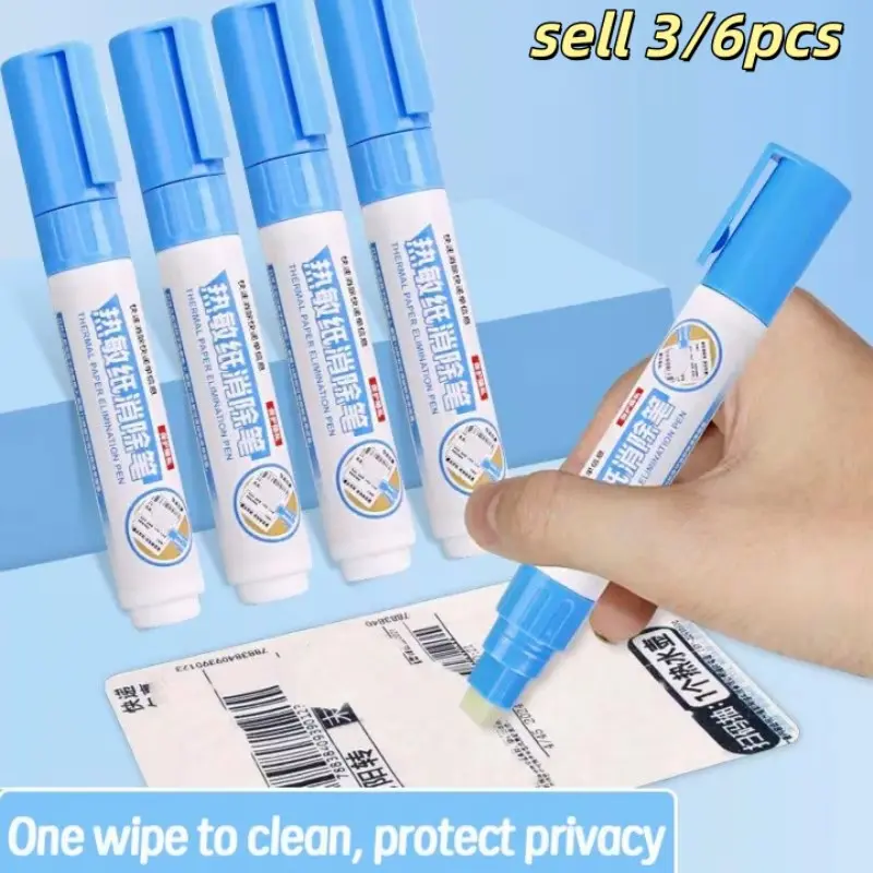 3/6pcs Privacy Protection Safe Thermal Eraser Pens, Quick 15-Second Erase, Instant Erasure, Ideal for Labels, Bills, Home & Office Use, Tip, Secure Cleanup Tool, Wipe