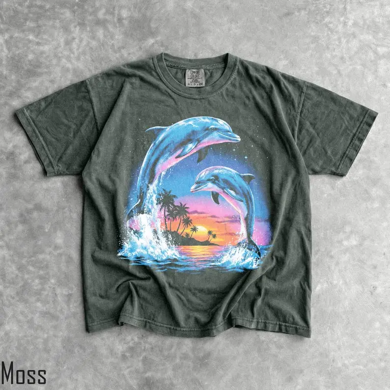 Comfort Colors 90s Dolphins T-Shirt,  Men & Women's Unisex Graphic Tee, Vintage Sea Animals Shirt,  Retro Aesthetic Shirt, Cute Nostalgia Tee