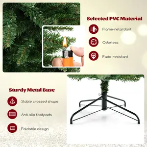 COSTWAY - 8 FT Corner Artificial Christmas Tree with 1137 Branch Tips and 360 Warm White LED Lights