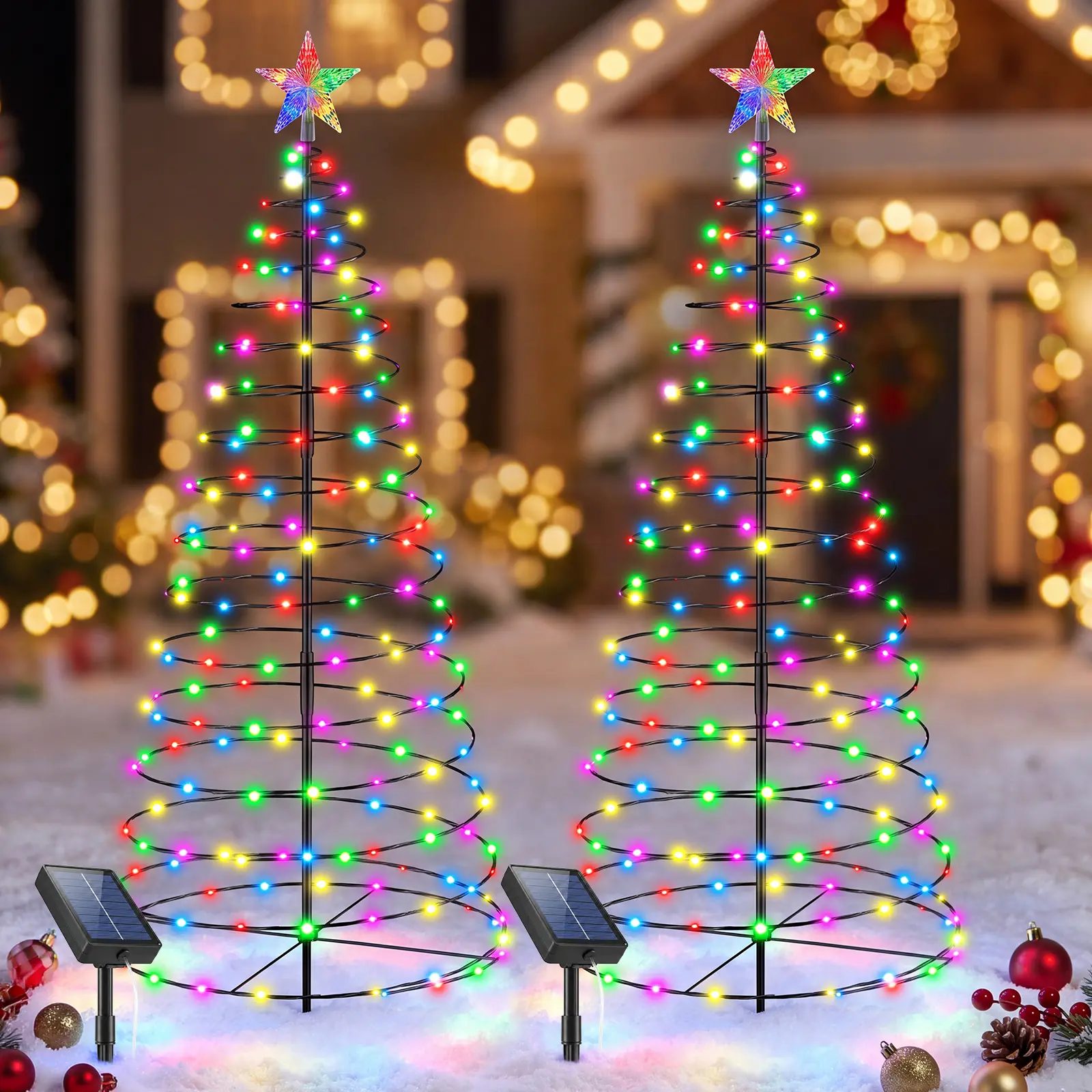 Avatar Controls 47In Christmas Pathway Lights Outdoor, 2 Pack Solar Spiral Christmas Tree Light with 8 Mode,Color Changing Foldable Spiral Tree for Garden Yard Decor Ornaments