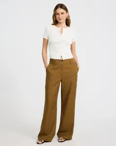 Express Linen-Blend High Waisted Wide Leg Cargo Trouser