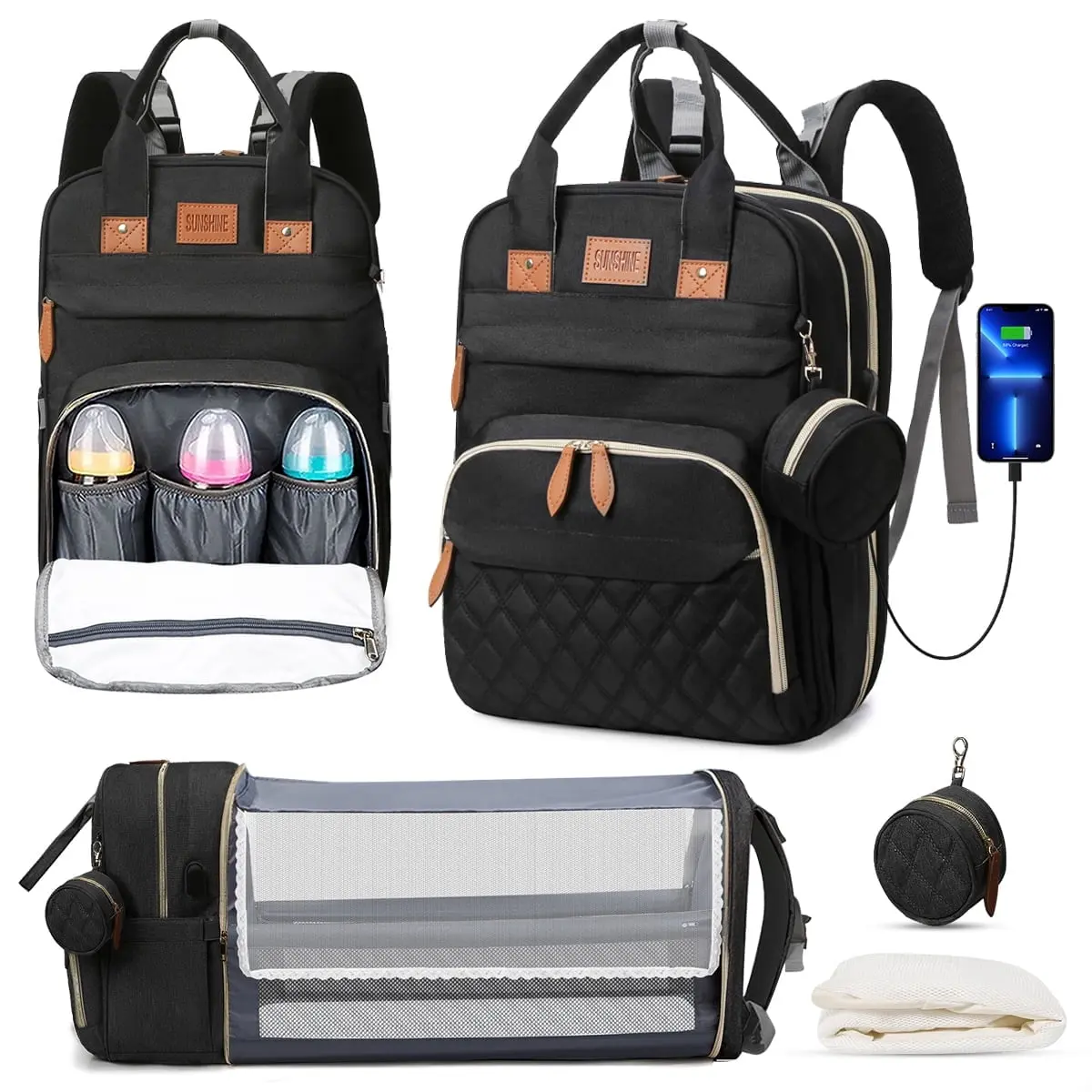 All-in-One Travel Baby Diaper Backpack with Foldable Changing Pad – Waterproof, Insulated Pockets & USB Port