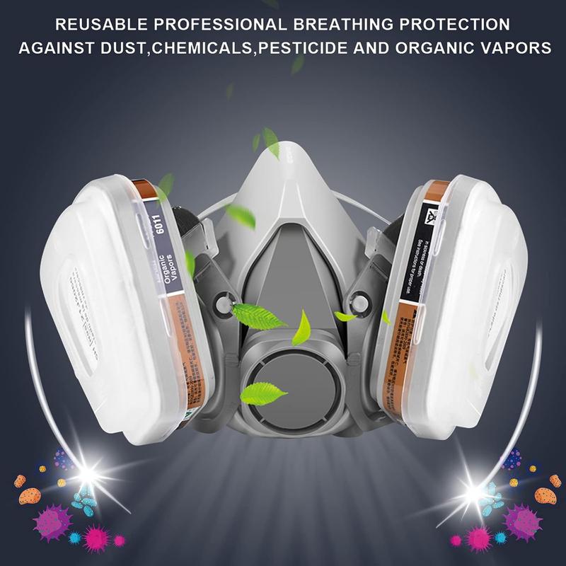 Industrial Reusable Gas Mask – Professional Dual Respirator Face Mask with 16 in 1 Safety Set, Filter Cartridge, Goggles, Dust-Proof Protective Mask for Paint Spray, Chemical Workplace Safety