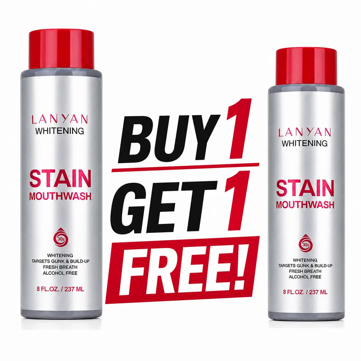 Buy One Get One Alcohol Free Whitening Stain Mouthwash – Instant Fresh Breath & Stain Removal for Coffee Tea Smokers, Alcohol Free, 8 FL.OZ.