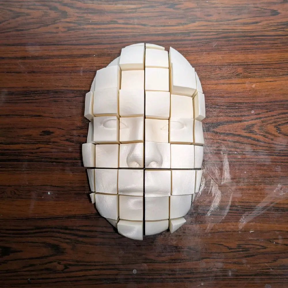 3D Printed Abstract Face Sculpture, Modern Block Wall Art, Glitch Decor, 3D Art Object