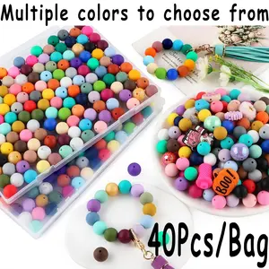 40pcs Silicone Round Beads Set, Bead Assortment, Assorted Colors, 12mm and 15mm Sizes, Ideal for Handicraft DIY and Jewelry Making Materials Perfect for Keyring Necklace Decorations