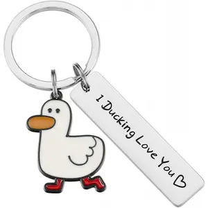 Cute Cartoon Duck Stainless Steel Keychain, Fashion Letter Engraving Slogan Metal Keychain, Backpack Messenger Bag Decoration Couple Gifts,Creative Gifts