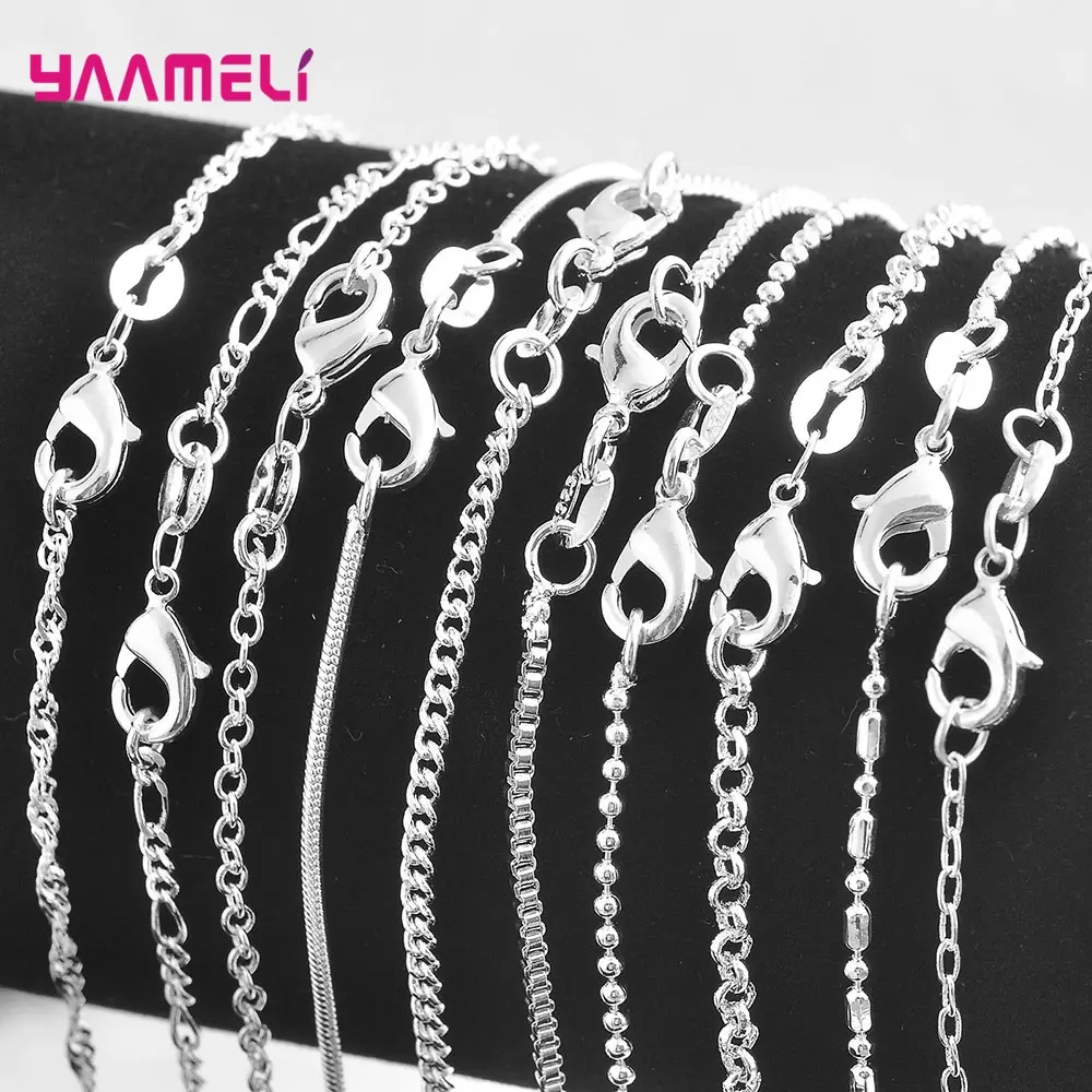 Authentic 5PCS Solid 925 Sterling Silver Link Chains Necklaces with Lobster Clasps, 18 Designs, 16-30 inch, for Adults' Jewelry & Pendants