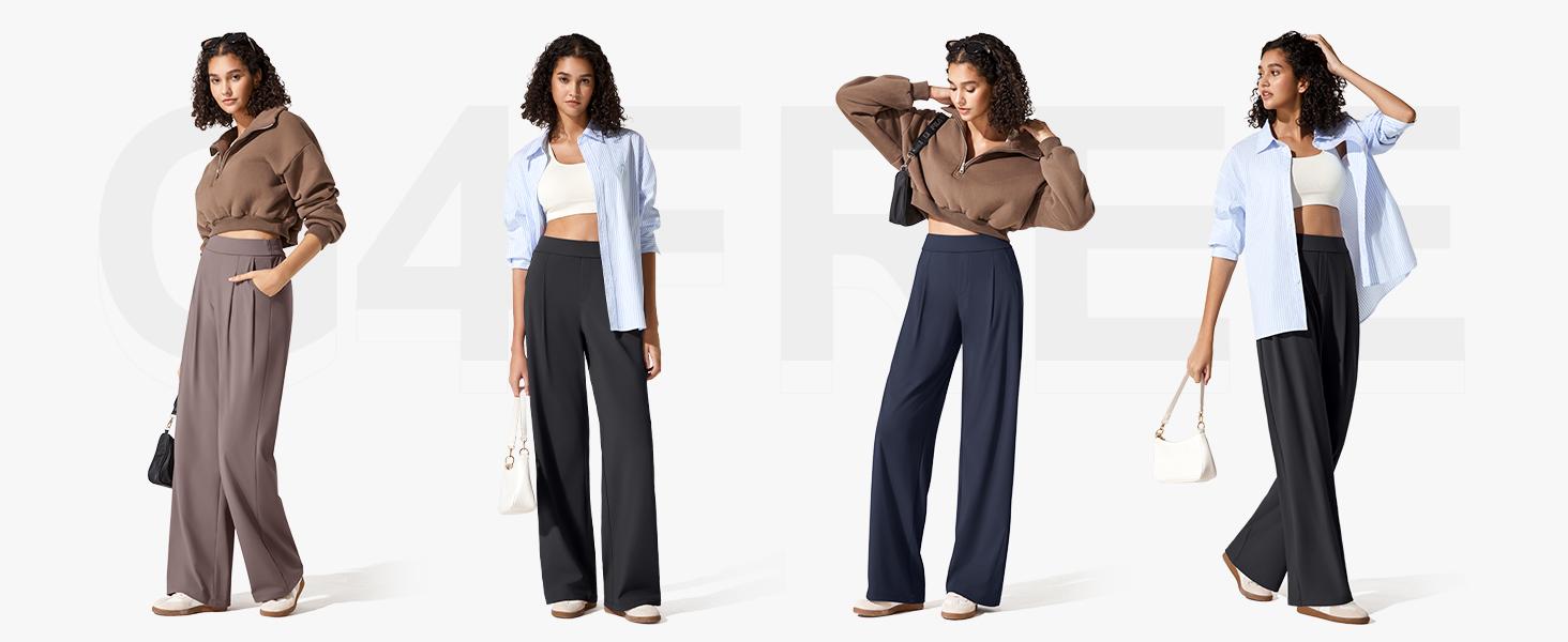 G4Free ShiftReady Women's Wide Leg Dress Yoga Pants with Pockets Dressy Casual Slacks High Waist Work Trousers