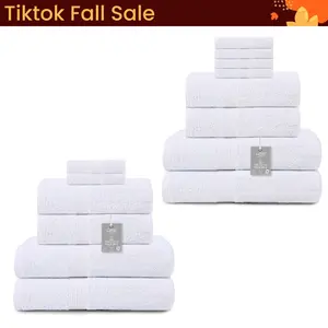 Qatan Towels 6 and 8 Piece Premium Towel Set, 2 Bath Towels, 2 Hand Towels, and 2/4 Wash Cloths, 450 GSM 100% Ring Spun Cotton, Highly Absorbent Towels for Bathroom, Gym, Hotel, and Spa, White