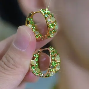 LisiZen Elegant Fashion Green Circle Hoop Earrings / Ear Clips for Women, Versatile Personality Exquisite Design Jewelry DZEH4106