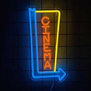 Cinema Neon Sign Arrow Neon Light for Wall Decor Movie Theater Led Neon Signs Movie Led Neon Lights for Home Theater Film Room Commercial Theater Store Decoration