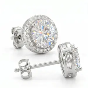 Women's AAAAA Cubic Zirconia Halo Stud Earrings Jewelry, Rhodium-Plated Sparkly Round Brilliant Simulated Diamond Earrings with Box, Ideal Gift for Her on Christmas, Anniversary (Graduated Sizes 0.3CT-2CT)