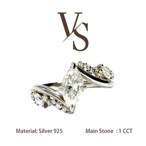 [Venus Jewelry] Synthetic Mossianite 1 CCT Marquise Cut Flower branch Design Solid Silver 925 Ring