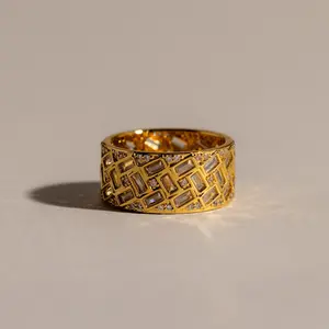 Mosaic Diamond Baguette Ring by Caitlyn Minimalist - Chunky 18K Gold Plated Vintage Stacking Ring - Art Deco Jewelry - Anniversary Gift for Wife