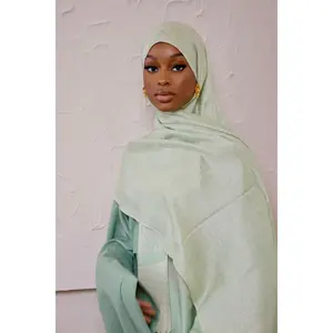 Jacquard Elegance Hijabs - Sage Color Intricate Woven Jacquard Pattern Generous Size Lightweight Breathable Non-Slip Soft Fringe Edges