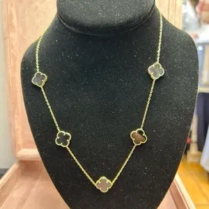 14K Gold , 5 Cloves Black Chain. Length 16” with extension to 18”