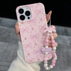 Heart Bow Phone Charm, Cute Fashion Strap for Apple iPhone Series, Fits iPhone 17/16/15/14/13/12/11 Pro Max, Cell Phone Charm, Phone Wrist Strap