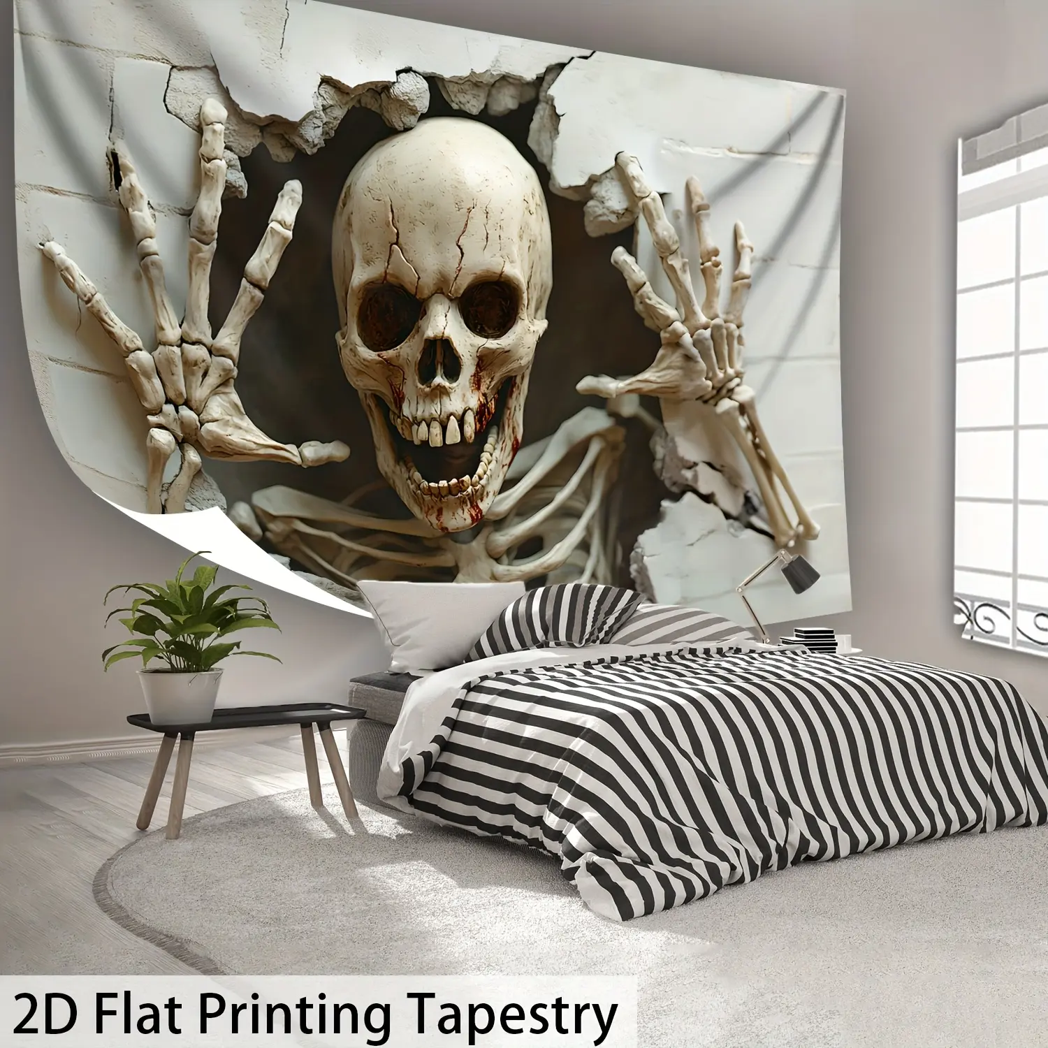 Halloween Skeleton Tapestry Wall Art with HD Digital Print Polyester Decor for Bedroom Living Room Dorm Apartment Party Home Wall Hanging,tiktok,viral
