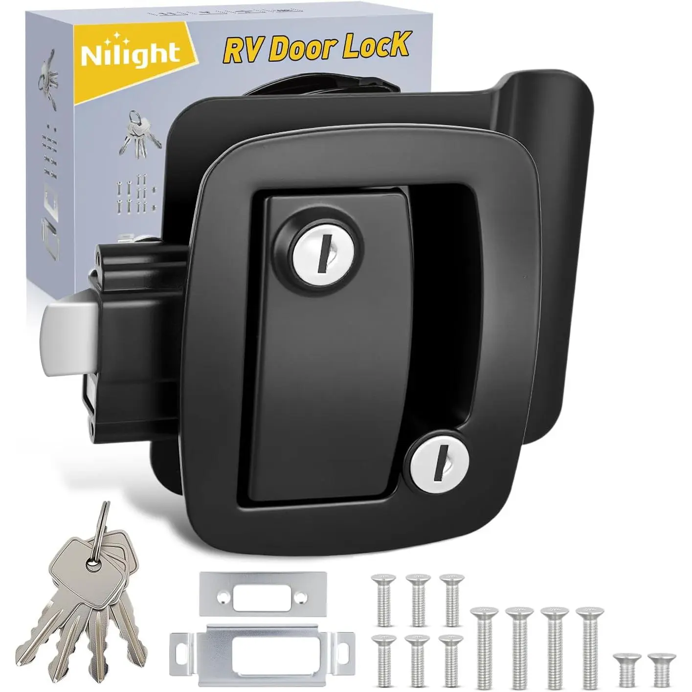 Nilight RV Door Lock Replacement with Paddle Deadbolt 100% Zinc Alloy Entry Locks Handle Latch 4 Keys Heavy Duty Enclosed Camping Locking Kit Fits RVs Campers Travel Trailers Horse Cargo Haulers