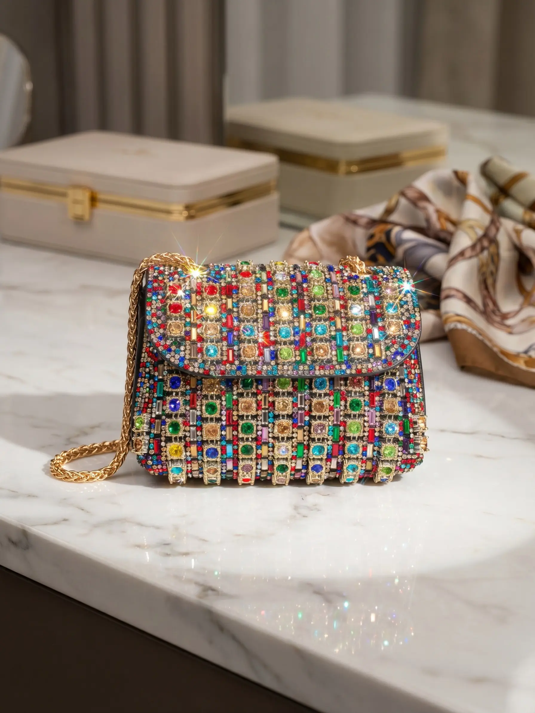 Women's Colorful Rhinestone Mini Crossbody Bag, Shiny Evening Clutch with Gold Chain, Perfect for Parties, Graduation, Weddings, Multiple Colors Available, Elegant Rhinestone Bag, Elegant Bags
