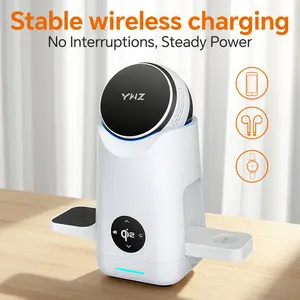 YWZ Apple Wireless Charging Station for iPhone, Apple Watch & AirPods – Qi2 Certified 15W Fast Charger with Auto Rotating Phone Stand, Touch Control Panel, Passive Cooling, and Included 30W PD Adapter for iPhone 17/16/15/14/13/12 Pro Max