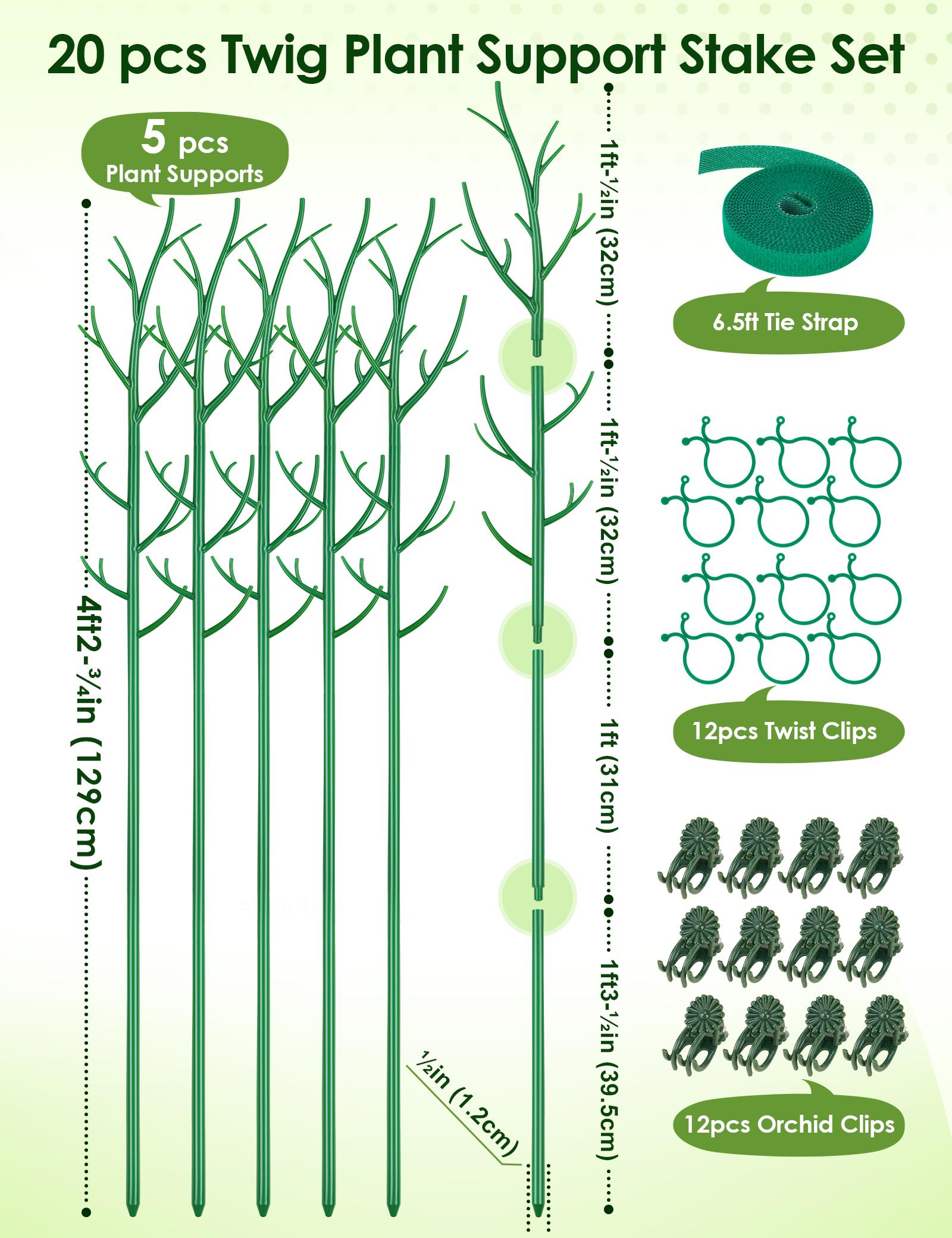 NiHome 50" Plant Support Stakes 5-Pack for Indoor & Outdoor Garden Climbing Plants Enhances Upright Growth -Non-Rotting Plastic Natural Branch Look