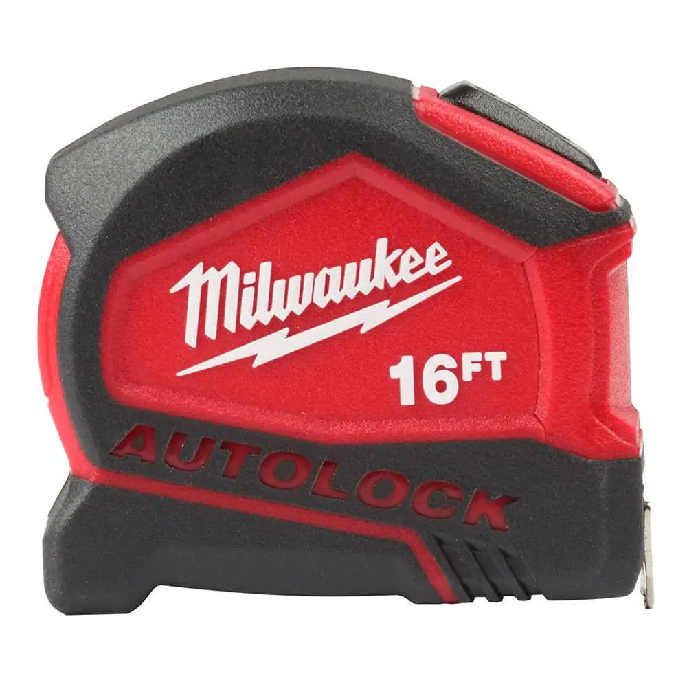 Compact Auto Lock Steel Tape Measure - 16 ft. SAE Tape with Fractional Scale, 9 ft. Standout, Automatic Retractable, Durable Hand Measuring Tool, Automatic Retractable Tape