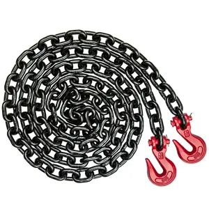 VULCAN Binder Chain Tie Down with Grab Hooks - Grade 80 - 3/8 Inch x 16 Foot - 7,100 Pound Safe Working Load Cargo Trailer Straps Heavy Duty