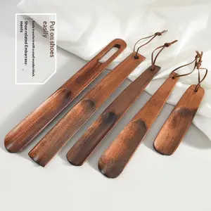 Walnut Color Real Wood Shoe Horn Long Handle, Wooden Shoe Lifter, Easy-To-Use Shoe Helper, Durable Shoe Puller