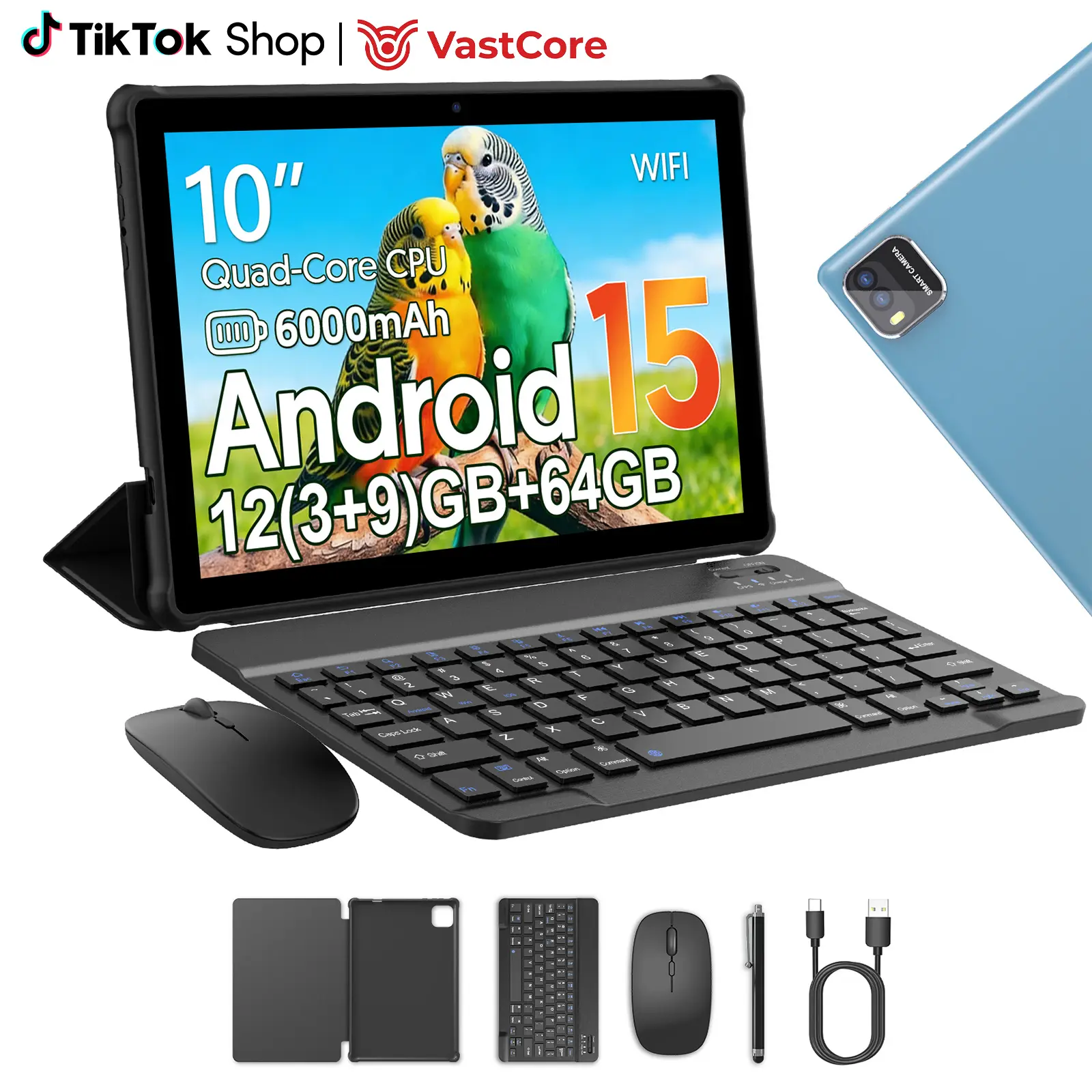 2-in-1 Touch Screen Android Tablet Computer, 32GB ROM + Expandable Storage, 5G WiFi, Portable Device with Keyboard, Mouse, Case, Stylus, Dual Cameras, Ideal for School/Work, Valentine’s Day Gift, Touch Screen Tablet