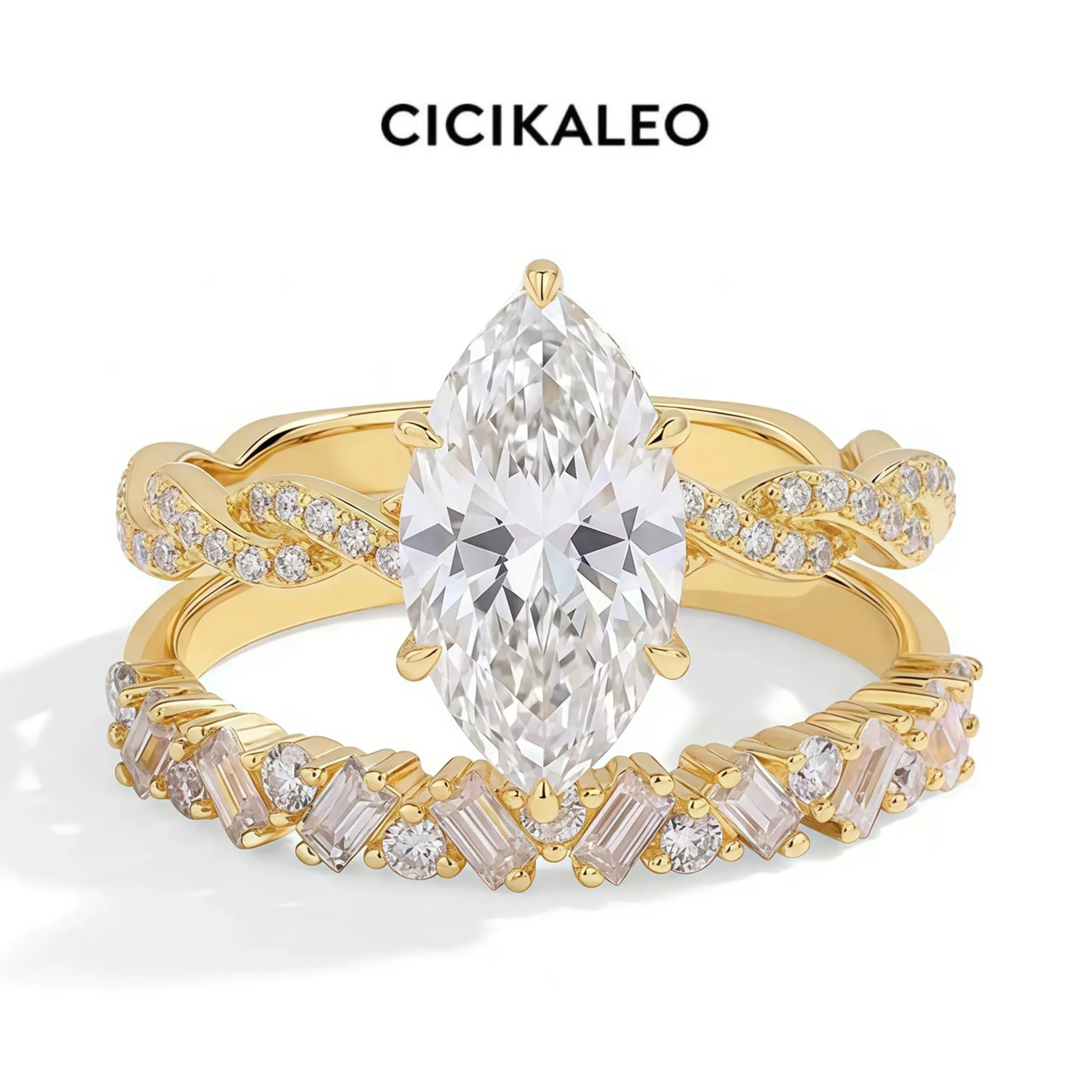 CICIKALEO 3CT S925 Sterling Silver Ice-Cut Gem Accent Jewelry Set - Marquise Center Engagement Ring, Twisted Band Wedding Ring, Rings  Classic  Decorated Bridal Engagement Ring, Wedding Engagement Jewelry, Fashion Jewelry for Party, Daily Clothing Decor