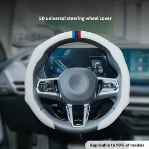 5D Nappa Leather Steering Wheel Cover with Tricolor Centering Marker, Anti-Slip Breathable Universal Fit for 99% Car Models special gift material