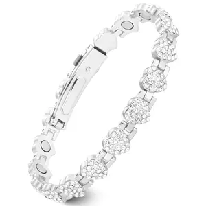 Feraco Pure Copper Bracelets for Women, Ultra Strength Magnetic Bracelet with 3800 Gauss Magnets & Sparkling Cubic Zirconia, Adjustable,Sliver