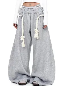Women's Baggy Wide-Leg Lantern Sweatpants - Lady's Everyday Style Clothes with Adjustable Elastic Waist Drawstring, Basic Comfortable Fit for Casual Wear