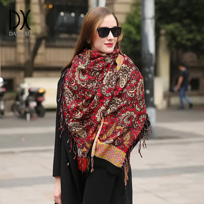 DANA XU 100% Merino Wool oversized Pashmina Blanket Travel Scarf Cashmere Shawl Wrap Women's Fall Winter Oversize Shawl Floral