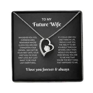 To My Future Wife Heart Necklace Gift with Meaningful Message Card Inside for Bride, Fiancee Birthday, Engagement, and Rehearsal Dinner Gifts