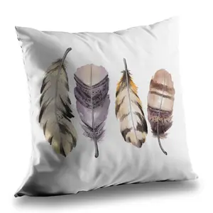 360 Stand Decorative Cushion Set - 14x14 in Purple Feather, Romantic Beige Poly Twill Fabric Throw Pillows with Polyester Inserts for Living Spaces