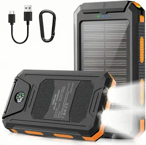 LOZE Solar Power Bank 10000mAh, Compatible with iPhone, AirPods, iWatch and Samsung devices. Dual USB output interface, TYPE C interface, with flashlight, compass and carabiner. Waterproof external battery pack, smart charging, camping gadget.