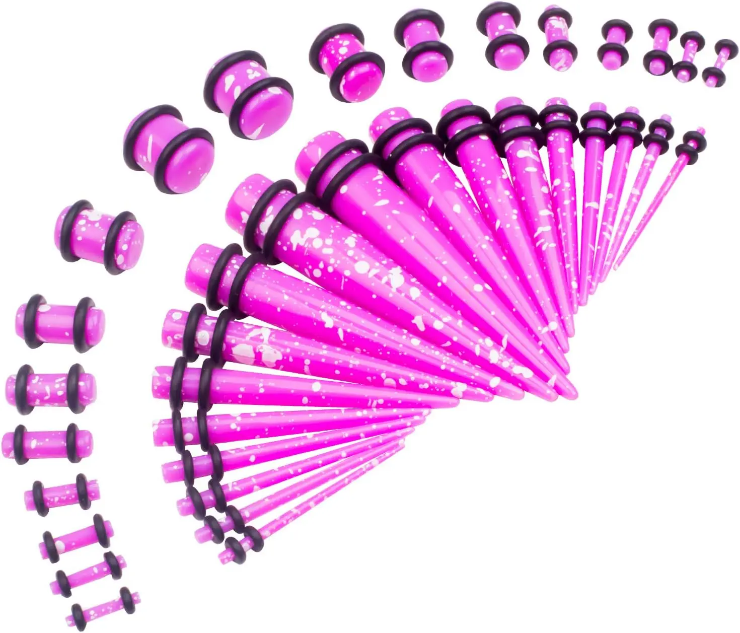 50 PCS Acrylic Gauge Kit Tapers Heart Tunnels Plug 14G-0000G Ear Stretching Set - purple white