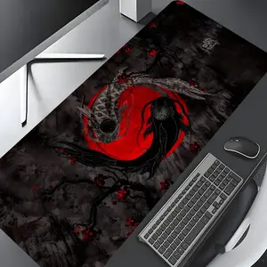 Japanese Koi Fish Pattern Mouse Pad, Rectangle Gaming Mouse Pad, Non-slip Rubber Pad, Aesthetic Desktop Decoration Protective Pad for Home, Office, Desktop Accessory