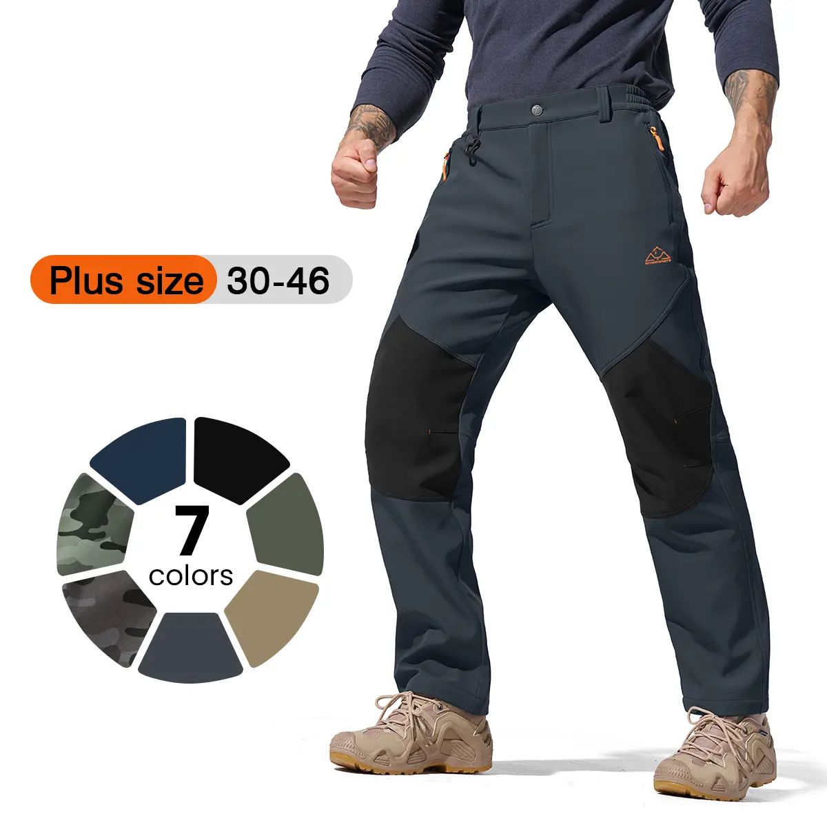 GOPUNE Men's Windproof Warm Outdoor Work Pants Insulated Fleece Lined Water Repellent Snow Ski Softshell Hiking Pants , Plus Size 【30-46】  Reinforced Knee Tatical Pants with Multi Zipper Pockets Mens Winter Trousers,Solid Color,Camouflage Pants