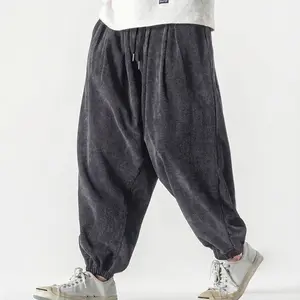 Autumn and winter corduroy men's pants, harem pants, large size for fat people, casual long pants, loose hip-hop corduroy bell-bottom pants, trendy and fashionable