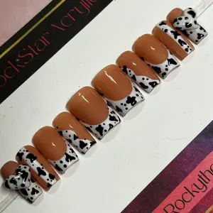 Cow print Square Presson nails Cow print Square Presson nails