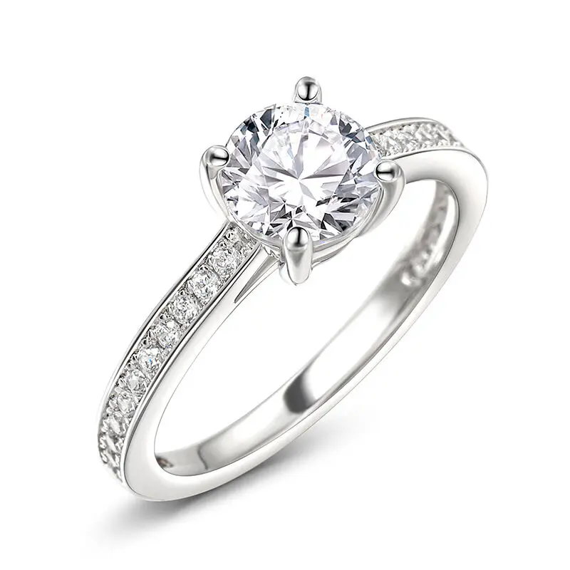 Jeulia Classic Round Cut Sterling Silver Simple Wedding Ring Cut Cubic Zirconia Engagement Anniversary Promise Halo Rings Bridal for Women
