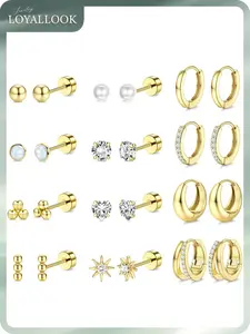 LOYALLOOK Flat Back Earrings for Women Hypoallergenic - Surgical Steel Earrings for Sensitive Ears Small Flatback Stud Hoop Earring Stacks Cartilage Earring Set for Multiple Piercing