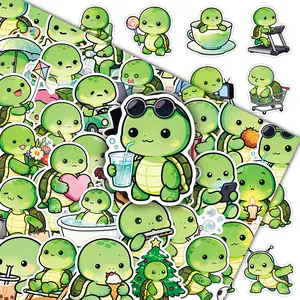 100-Piece Cartoon Sticker Set with Adorable Round-Eyed Turtles and Cute Animals for Journal & Phone Decoration (2 Repeating Designs)